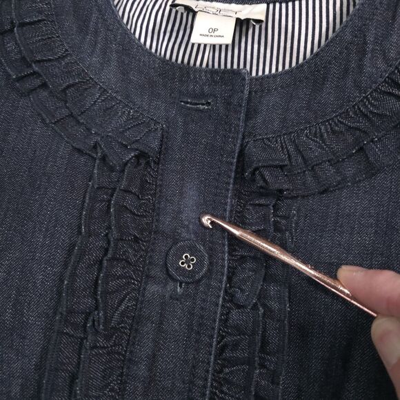 Denim Jean Ruffle Jacket SzSm Cottage Prairie Cowgirl Preppy Lagenlook Boho Chic - Picture 12 of 12